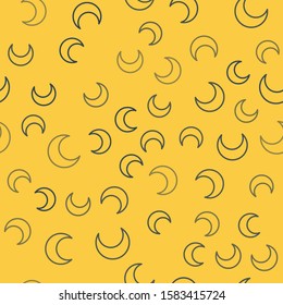 Blue line Moon and stars icon isolated seamless pattern on yellow background.  Vector Illustration