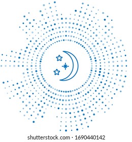 Blue line Moon and stars icon isolated on white background. Abstract circle random dots. Vector Illustration