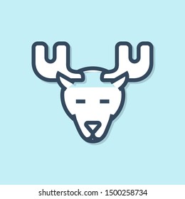 Blue line Moose head with horns icon isolated on blue background.  Vector Illustration