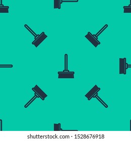 Blue line Mop icon isolated seamless pattern on green background. Cleaning service concept.  Vector Illustration
