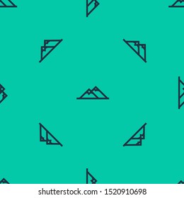 Blue line Mountains icon isolated seamless pattern on green background. Symbol of victory or success concept.  Vector Illustration