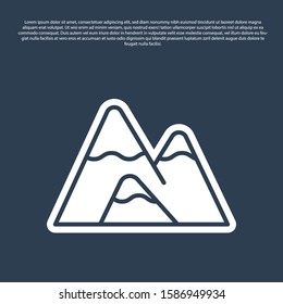 Blue line Mountains icon isolated on blue background. Symbol of victory or success concept.  Vector Illustration