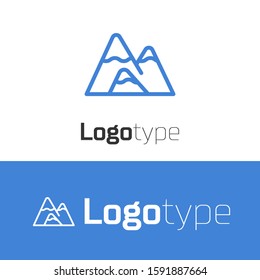 Blue line Mountains icon isolated on white background. Symbol of victory or success concept. Logo design template element. Vector Illustration