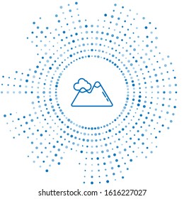 Blue line Mountains icon isolated on white background. Symbol of victory or success concept. Abstract circle random dots. Vector Illustration