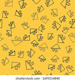 Blue line Mountains icon isolated seamless pattern on yellow background. Symbol of victory or success concept.  Vector Illustration