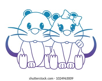 blue line mouse couple cute animal together