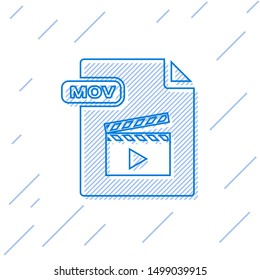 Blue line MOV file document. Download mov button icon isolated on white background. MOV file symbol. Audio and video collection.  Vector Illustration