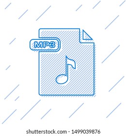 Blue line MP3 file document. Download mp3 button icon isolated on white background. Mp3 music format sign. MP3 file symbol.  Vector Illustration