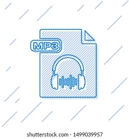 Blue line MP3 file document. Download mp3 button icon isolated on white background. Mp3 music format sign. MP3 file symbol.  Vector Illustration