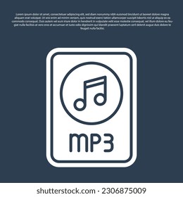 Documento de archivo MP3 de línea azul. Descargar icono del botón mp3 aislado en fondo azul. Signo de formato de música Mp3. símbolo de archivo MP3.  Vector