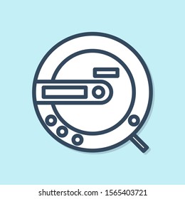 Blue line Music CD player icon isolated on blue background. Portable music device.  Vector Illustration