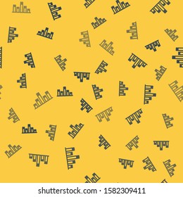 Blue line Music equalizer icon isolated seamless pattern on yellow background. Sound wave. Audio digital equalizer technology, console panel, pulse musical.  Vector Illustration