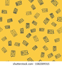 Blue line Music player icon isolated seamless pattern on yellow background. Portable music device.  Vector Illustration
