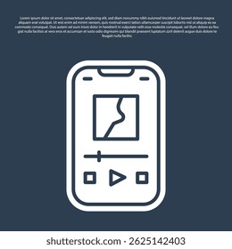 Blue line Music player icon isolated on blue background. Portable music device.  Vector