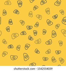 Blue line Music streaming service icon isolated seamless pattern on yellow background. Sound cloud computing, online media streaming, online song, audio wave.  Vector Illustration