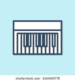 Blue line Music synthesizer icon isolated on blue background. Electronic piano.  Vector Illustration