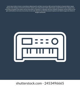 Blue line Music synthesizer icon isolated on blue background. Electronic piano.  Vector