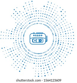 Blue line Music tape player icon isolated on white background. Portable music device. Abstract circle random dots. Vector Illustration
