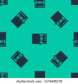 Blue line Music tape player icon isolated seamless pattern on green background. Portable music device.  Vector Illustration