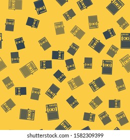 Blue line Music tape player icon isolated seamless pattern on yellow background. Portable music device.  Vector Illustration