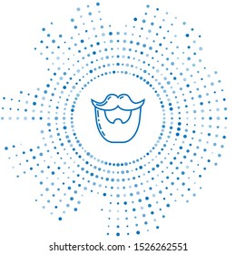 Blue line Mustache and beard icon isolated on white background. Barbershop symbol. Facial hair style. Abstract circle random dots. Vector Illustration