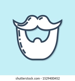 Blue line Mustache and beard icon isolated on blue background. Barbershop symbol. Facial hair style.  Vector Illustration