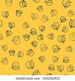 Blue line Mustache and beard icon isolated seamless pattern on yellow background. Barbershop symbol. Facial hair style.  Vector Illustration