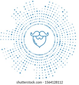 Blue line Mustache and beard icon isolated on white background. Barbershop symbol. Facial hair style. Abstract circle random dots. Vector Illustration