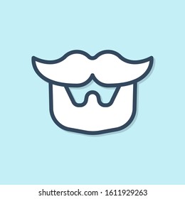 Blue line Mustache and beard icon isolated on blue background. Barbershop symbol. Facial hair style.  Vector Illustration
