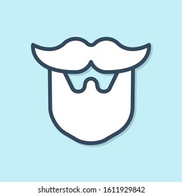 Blue line Mustache and beard icon isolated on blue background. Barbershop symbol. Facial hair style.  Vector Illustration