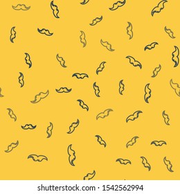 Blue line Mustache icon isolated seamless pattern on yellow background. Barbershop symbol. Facial hair style.  Vector Illustration