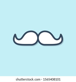 Blue line Mustache icon isolated on blue background. Barbershop symbol. Facial hair style.  Vector Illustration