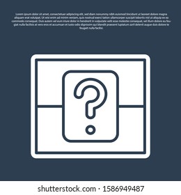 Blue line Mystery box or random loot box for games icon isolated on blue background. Question box.  Vector Illustration