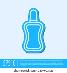 Blue line Nail polish bottle icon isolated on grey background.  Vector Illustration