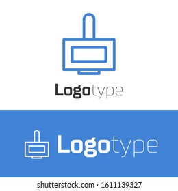 Blue line Nail polish bottle icon isolated on white background. Logo design template element. Vector Illustration