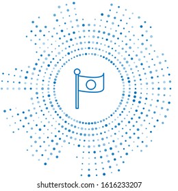 Blue line National flag of Japan on pole icon isolated on white background. Metal flagpole. Abstract circle random dots. Vector Illustration