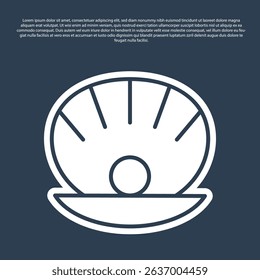 Blue line Natural open shell with pearl icon isolated on blue background. Scallop sea shell. Seashell sign.  Vector