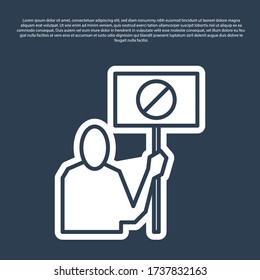 Blue line Nature saving protest icon isolated on blue background. Earth planet protection, environmental issues demonstration. Vector Illustration
