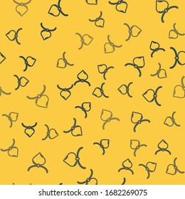 Blue line Necklace with heart shaped pendant icon isolated seamless pattern on yellow background. Jewellery decoration. International Happy Women Day.  Vector Illustration