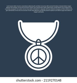 Blue line Necklace with peace symbol icon isolated on blue background. Hippie symbol of peace.  Vector