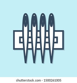 Blue line Needle for sewing icon isolated on blue background. Tailor symbol. Textile sew up craft sign. Embroidery tool.  Vector Illustration