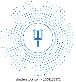Blue line Neptune Trident icon isolated on white background. Abstract circle random dots. Vector Illustration