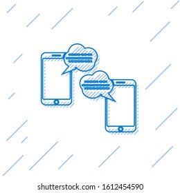 Blue line New chat messages notification on phone icon isolated on white background. Smartphone chatting sms messages speech bubbles.  Vector Illustration