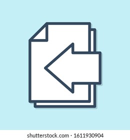 Blue line Next page arrow icon isolated on blue background. Document file with arrow. Send document.  Vector Illustration