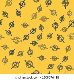 Blue line No fishing icon isolated seamless pattern on yellow background. Prohibition sign.  Vector Illustration