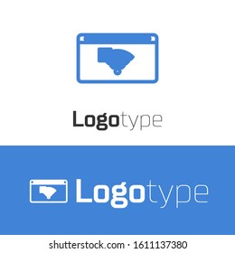 Blue line No Internet connection icon isolated on white background. No wireless wifi or sign for remote internet access. Logo design template element. Vector Illustration