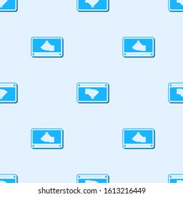 Blue line No Internet connection icon isolated seamless pattern on grey background. No wireless wifi or sign for remote internet access.  Vector Illustration