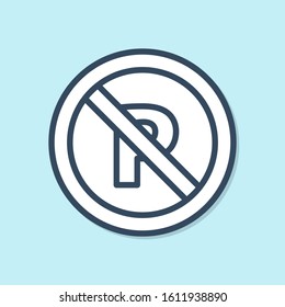 Blue line No Parking or stopping icon isolated on blue background. Street road sign.  Vector Illustration