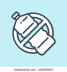 Blue line No plastic bottle icon isolated on blue background.  Vector Illustration