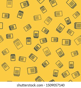Blue line Notebook icon isolated seamless pattern on yellow background. Spiral notepad icon. School notebook. Writing pad. Diary for business. Notebook cover design.  Vector Illustration
